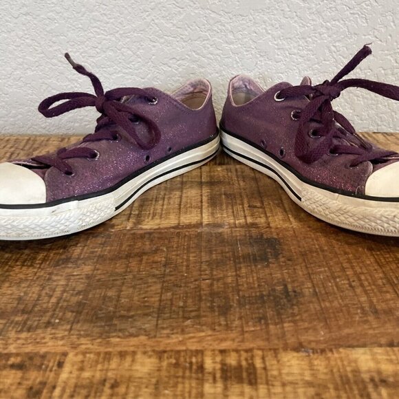 Converse All Star girls Junior Size 3 Low Top Purple Glitter Shoes Double Tongue - Picture 4 of 10